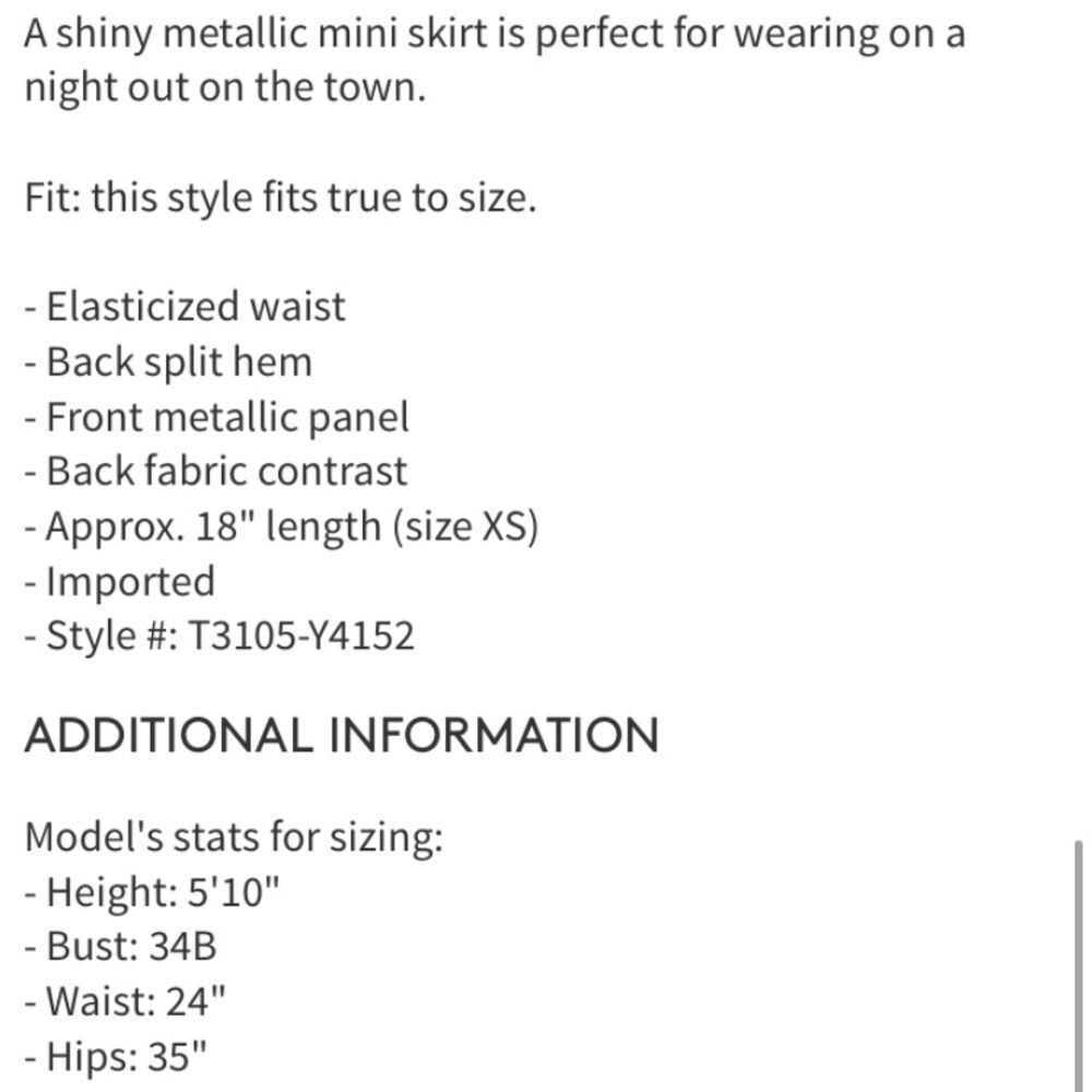 NWT Tart Irrigon Metallic Skirt - Picture 3 of 3